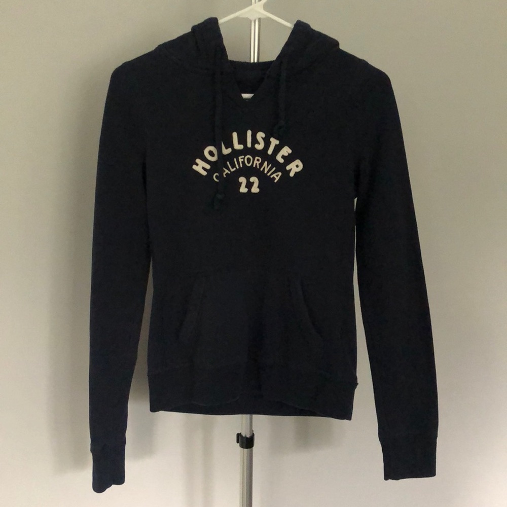 Hollister Navy Blue Embroidered Hoodie Sweatshirt Size Small